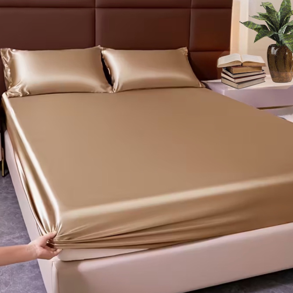 3pc Luxurious Satin Sheet Bedding Set - Metallic Champagne Gold